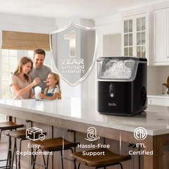 ipolo Nugget Ice Maker Countertop: 33lb/Day, Self-Cleaning, Black Stainless Steel, Portable, Soft Chewable Pebble Ice Machine for Home Kitchen, RV & Office