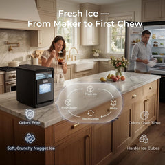 ipolo Nugget Ice Maker Countertop: 44lb/Day, Self-Cleaning, Black Stainless Steel, Portable, Soft Chewable Pebble Ice Machine for Home Kitchen, RV & Office