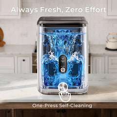 ipolo Nugget Ice Maker Countertop: 33lb/Day, Self-Cleaning, Black Stainless Steel, Portable, Soft Chewable Pebble Ice Machine for Home Kitchen, RV & Office