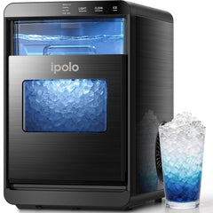 ipolo Nugget Ice Maker Countertop: 44lb/Day, Self-Cleaning, Black Stainless Steel, Portable, Soft Chewable Pebble Ice Machine for Home Kitchen, RV & Office